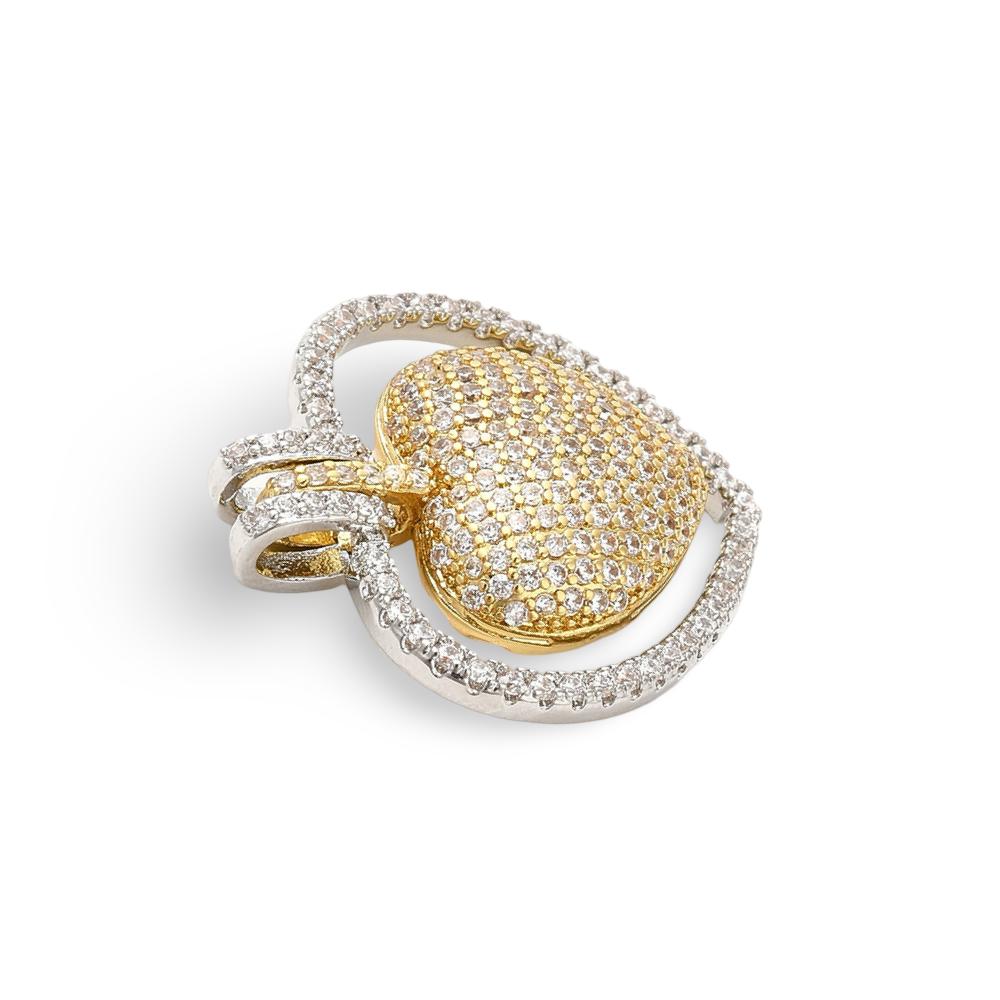Mixed Metal Micro Pave Heart Charm, Shiny 18k Gold Plated - SY050