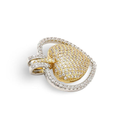 Mixed Metal Micro Pave Heart Charm, Shiny 18k Gold Plated - SY050