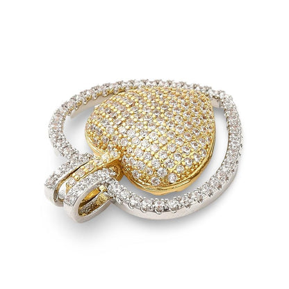 Mixed Metal Micro Pave Heart Charm, Shiny 18k Gold Plated - SY050