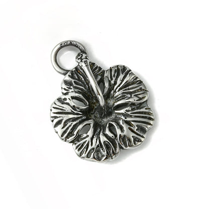 Antique Silver Flower Pendant, Stainless Steel - SS040