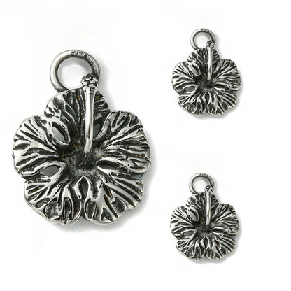 Antique Silver Flower Pendant, Stainless Steel - SS040