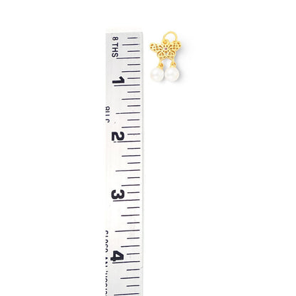 Butterfly and Pearl Charm, Satin 18k Gold Plated, Pink Cubic Zirconia - ST609