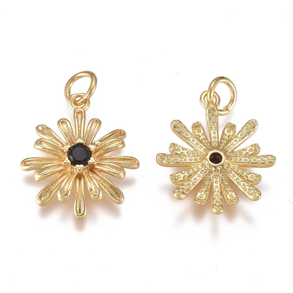Flower Charm with Color Cubic Zirconia, Shiny 18k Gold Plated - SY047