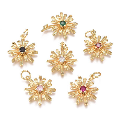 Flower Charm with Color Cubic Zirconia, Shiny 18k Gold Plated - SY047