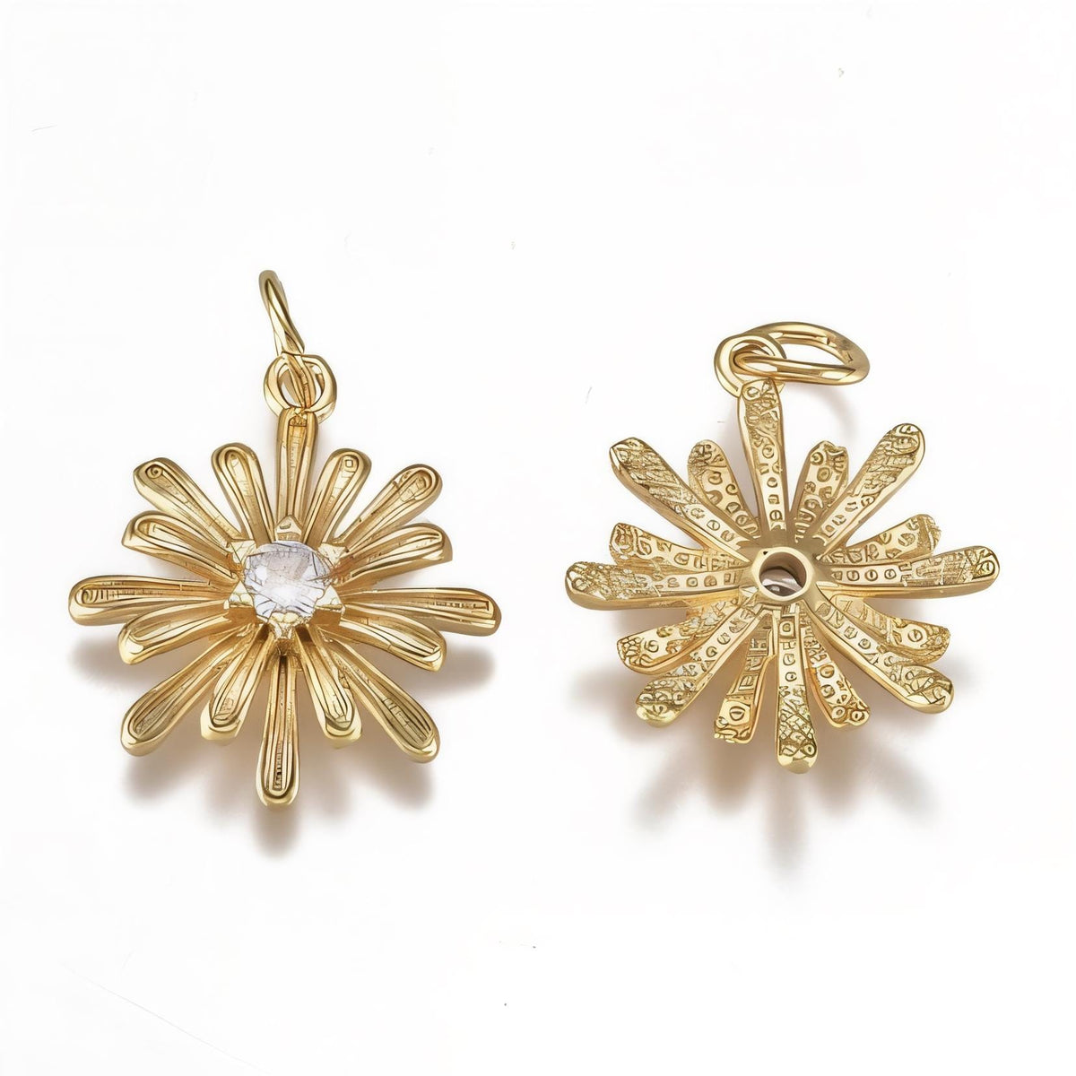 Flower Charm with Color Cubic Zirconia, Shiny 18k Gold Plated - SY047