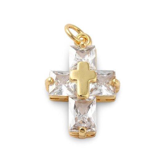 Sparkly Cubic Zirconia Cross Pendant, Shiny 18k Gold Plated - SY033