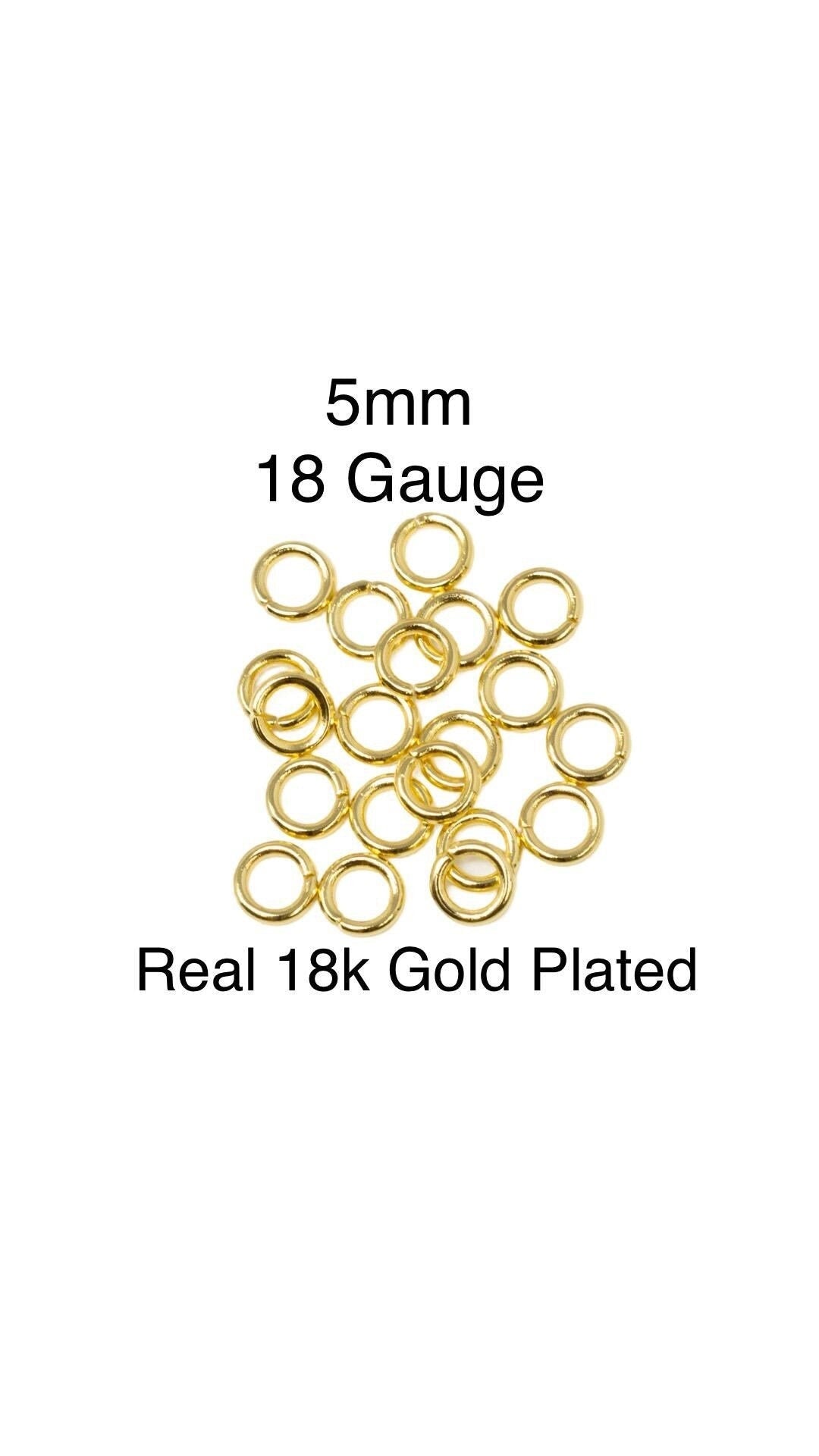 5mm 18 Gauge Jump Rings, Shiny 18k Gold Plated - G015-JR