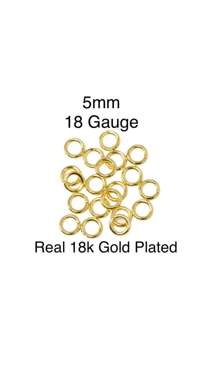 5mm 18 Gauge Jump Rings, Shiny 18k Gold Plated - G015-JR