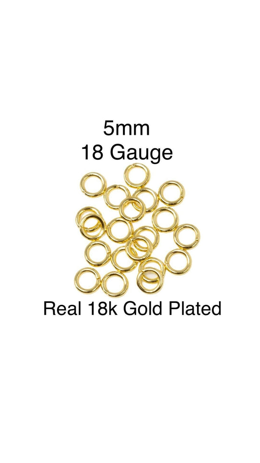 5mm 18 Gauge Jump Rings, Shiny 18k Gold Plated - G015-JR