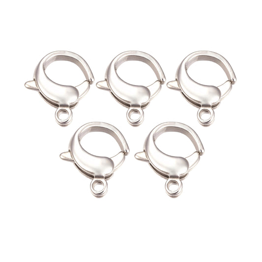 12mm- 5 Lobster Claw Clasps, Stainless Steel - SS065