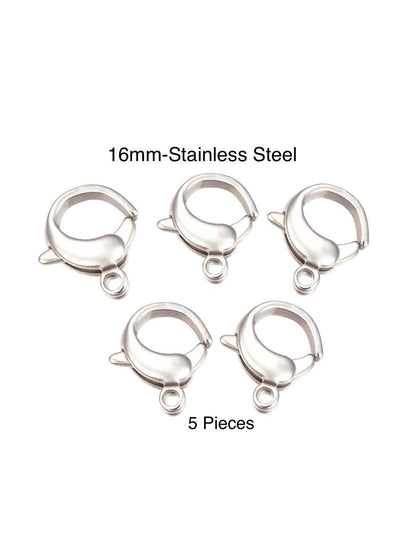 16mm- 5 Lobster Claw Clasps, Stainless Steel - SS066
