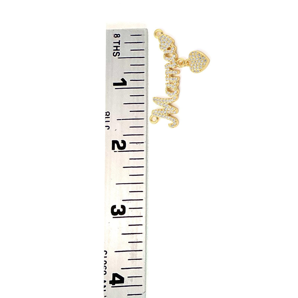 'Mama' Micro Pave Word Charm with Hanging Heart, Shiny 18k Gold Plated - SY037