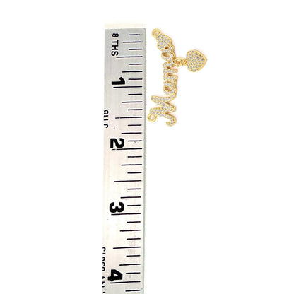 'Mama' Micro Pave Word Charm with Hanging Heart, Shiny 18k Gold Plated - SY037