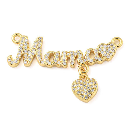 'Mama' Micro Pave Word Charm with Hanging Heart, Shiny 18k Gold Plated - SY037