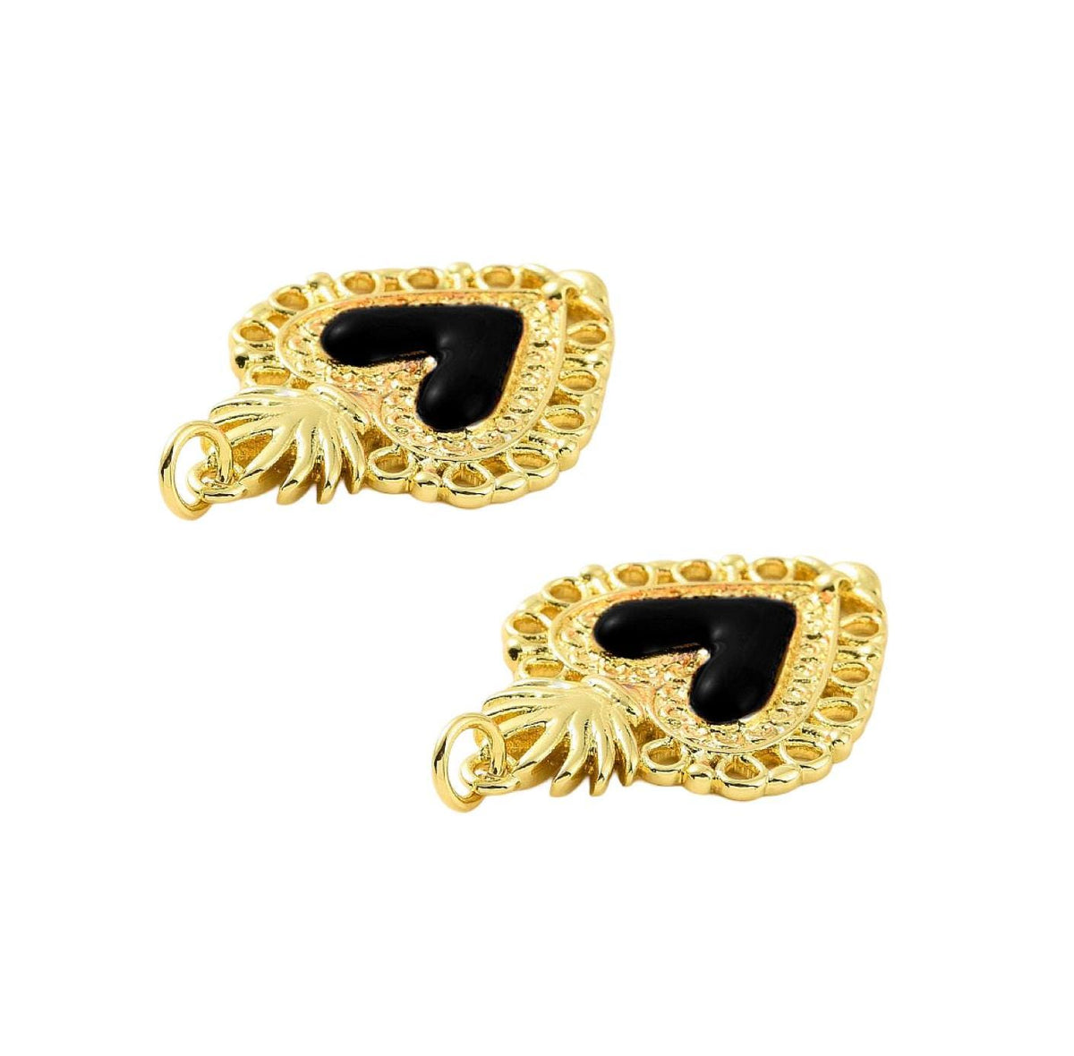 Black Enamel Heart Pendant, Shiny 18k Gold Plated - SY031