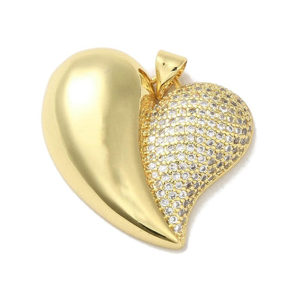Split Heart Micro Pave Charm, Real 18k Gold Plated - SY065