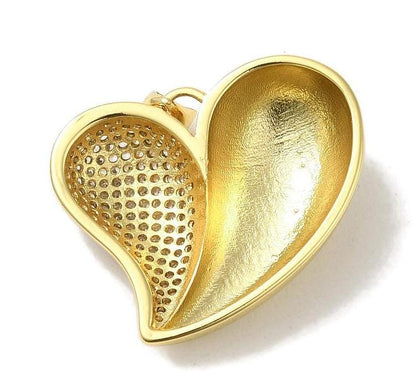 Split Heart Micro Pave Charm, Real 18k Gold Plated - SY065