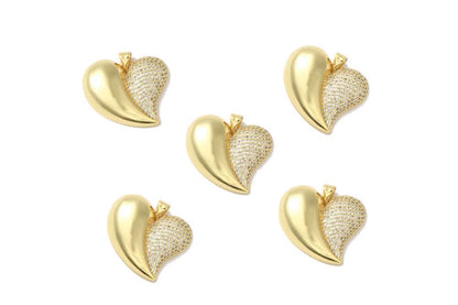 Split Heart Micro Pave Charm, Real 18k Gold Plated - SY065