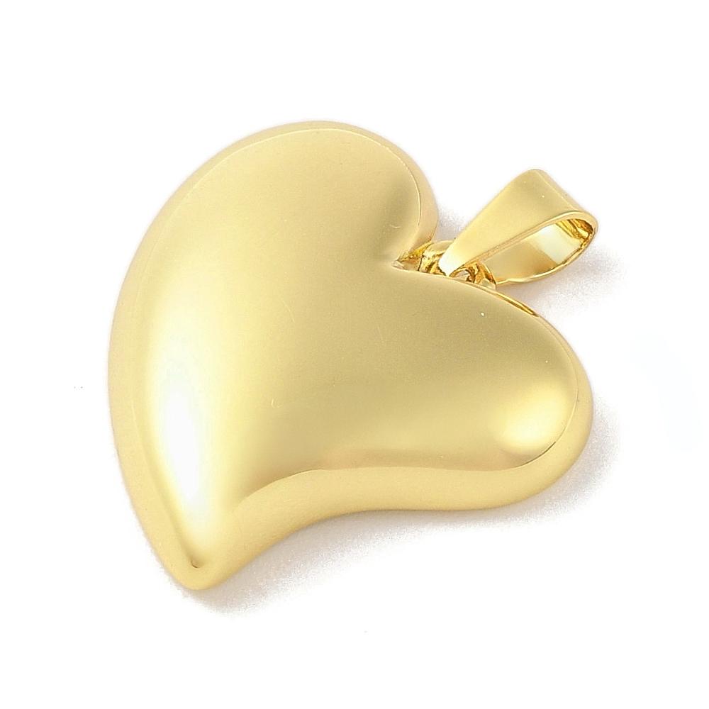 Large Puffy Heart Pendant, Shiny 18k Gold Plated - SY019