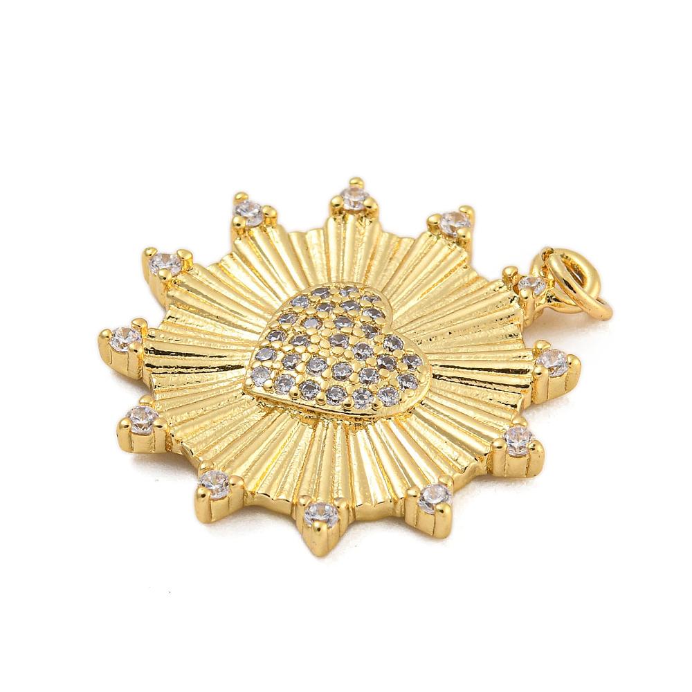 Spiky Micro Pave Heart Pendant, Shiny 18k Gold Plated - SY042