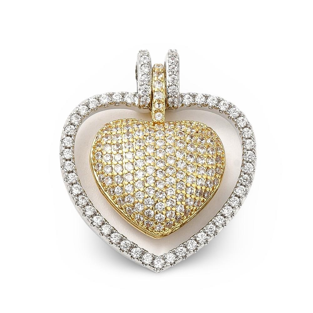 Mixed Metal Micro Pave Heart Charm, Shiny 18k Gold Plated - SY050