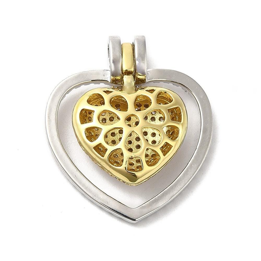 Mixed Metal Micro Pave Heart Charm, Shiny 18k Gold Plated - SY050