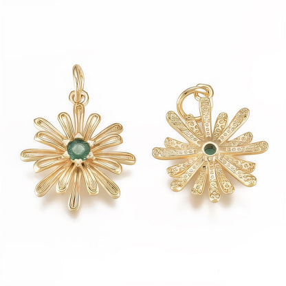 Flower Charm with Color Cubic Zirconia, Shiny 18k Gold Plated - SY047