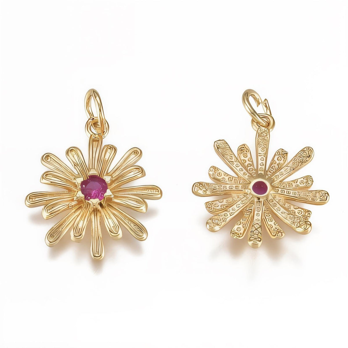 Flower Charm with Color Cubic Zirconia, Shiny 18k Gold Plated - SY047