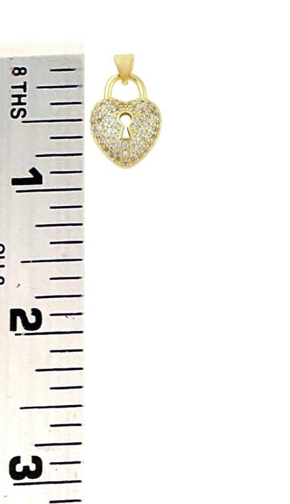 Dainty Micro Pave Heart Lock Small Pendant, Shiny 18k Gold Plated - SY064
