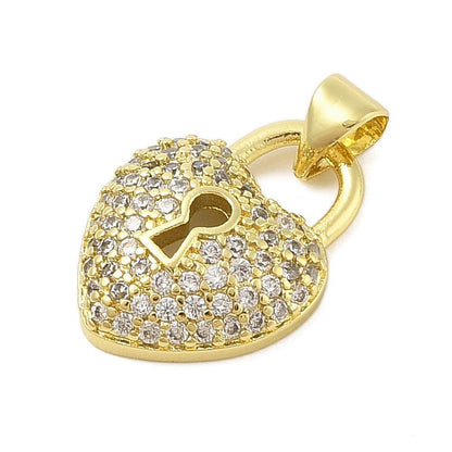 Dainty Micro Pave Heart Lock Small Pendant, Shiny 18k Gold Plated - SY064