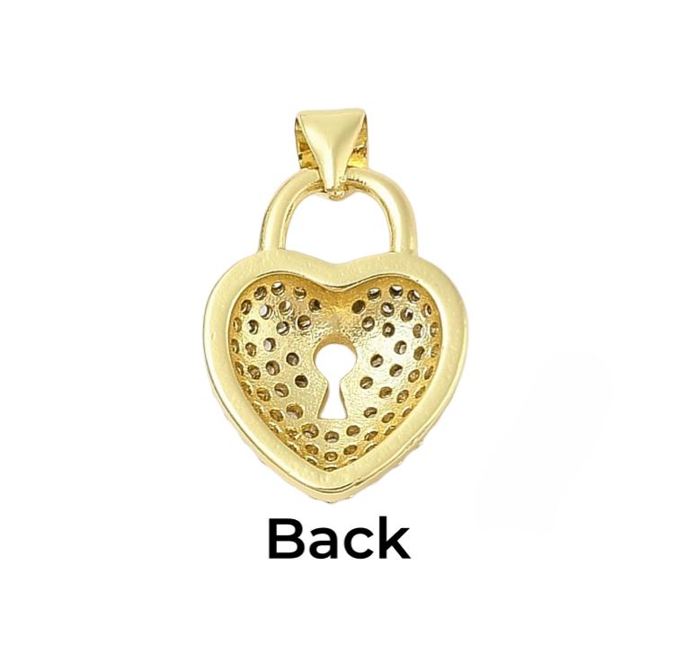 Dainty Micro Pave Heart Lock Small Pendant, Shiny 18k Gold Plated - SY064