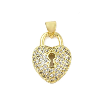 Dainty Micro Pave Heart Lock Small Pendant, Shiny 18k Gold Plated - SY064