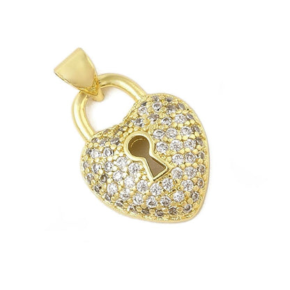 Dainty Micro Pave Heart Lock Small Pendant, Shiny 18k Gold Plated - SY064
