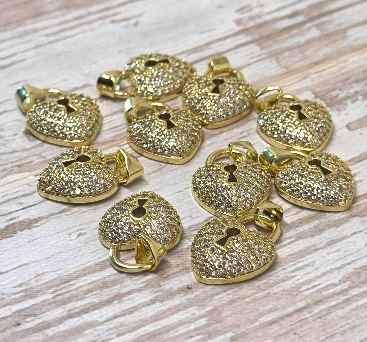 Dainty Micro Pave Heart Lock Small Pendant, Shiny 18k Gold Plated - SY064