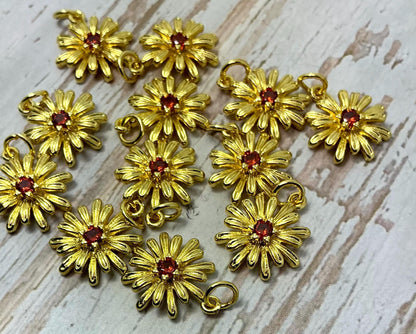 Flower Charm with Color Cubic Zirconia, Shiny 18k Gold Plated - SY047