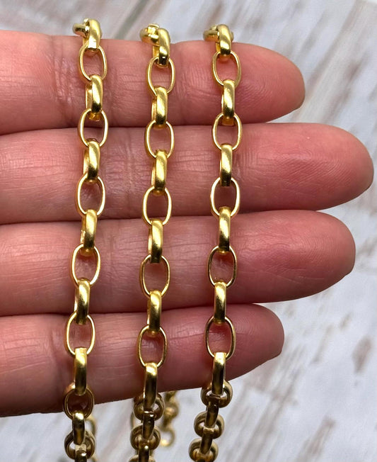 Oval Smooth Rolo Chain, Satin 18k Gold Plated - S078-CH