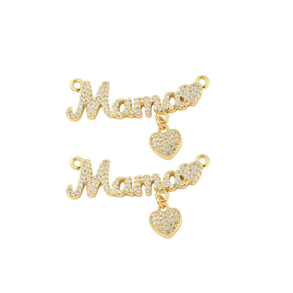 'Mama' Micro Pave Word Charm with Hanging Heart, Shiny 18k Gold Plated - SY037