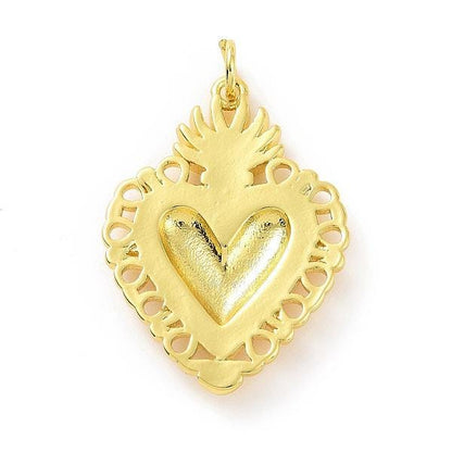 Black Enamel Heart Pendant, Shiny 18k Gold Plated - SY031