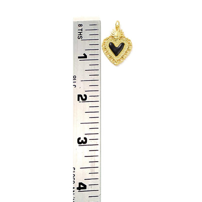 Black Enamel Heart Pendant, Shiny 18k Gold Plated - SY031