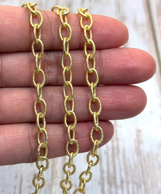 Etched Oval Cable Chain, Satin 18k Gold Plated - S088-CH