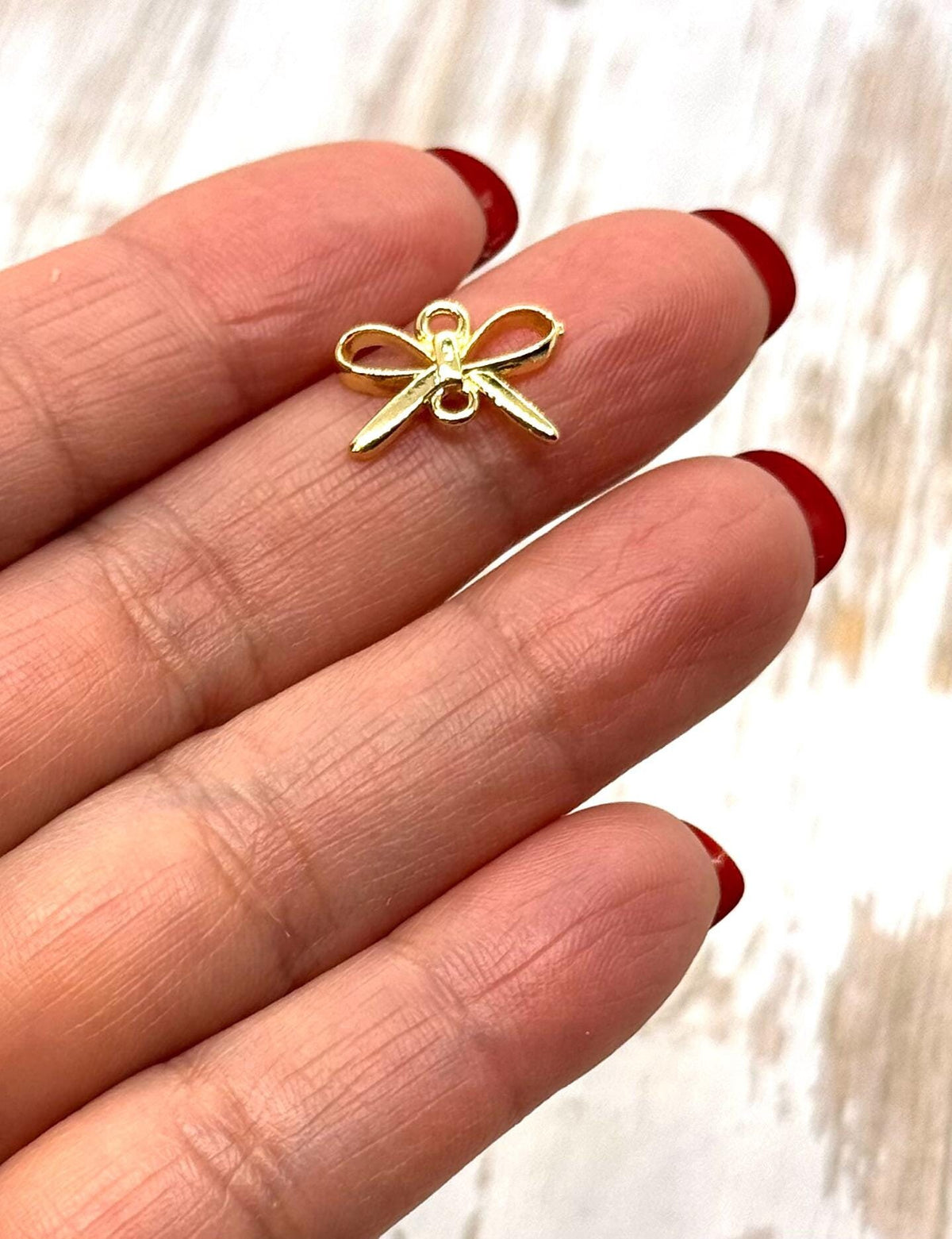 Mini Bow Connector Charms (2 count), Shiny 18k Gold Plated - SY052