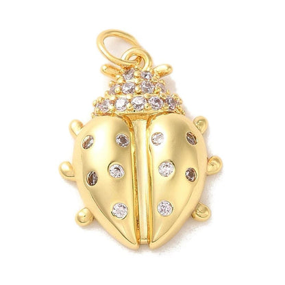Pink Micro Pave Ladybug Charm, Shiny 18k Gold Plated - SY015
