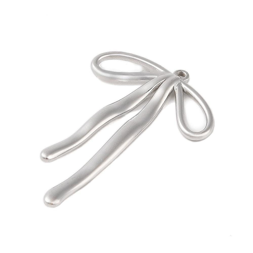 Large Ribbon Bow Charm, Stainless Steel - SS029
