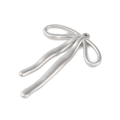 Large Ribbon Bow Charm, Stainless Steel - SS029
