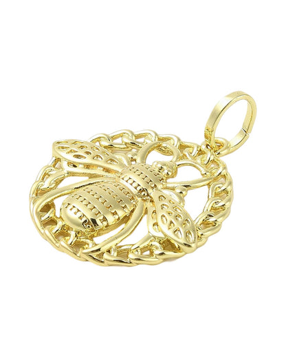 Large Round Bee Charm, Shiny 18k Gold Plated - SY026