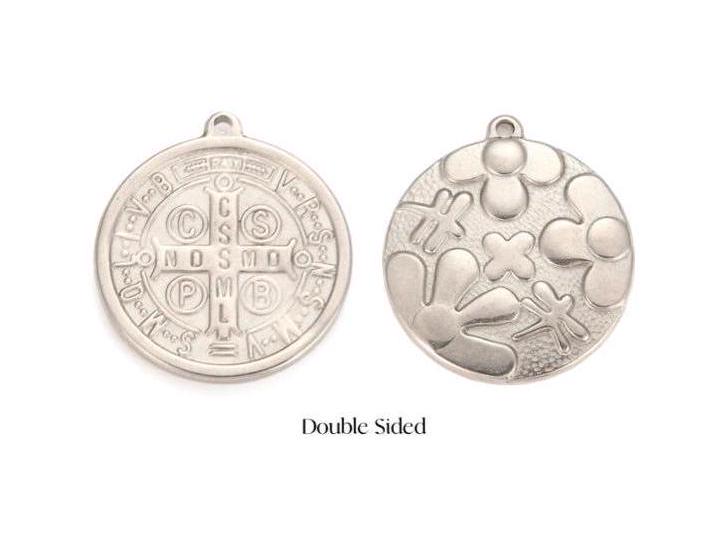 Double Sided Saint Benedict Flower Charm, Stainless Steel  - SS032