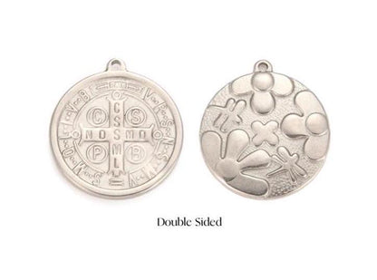 Double Sided Saint Benedict Flower Charm, Stainless Steel  - SS032