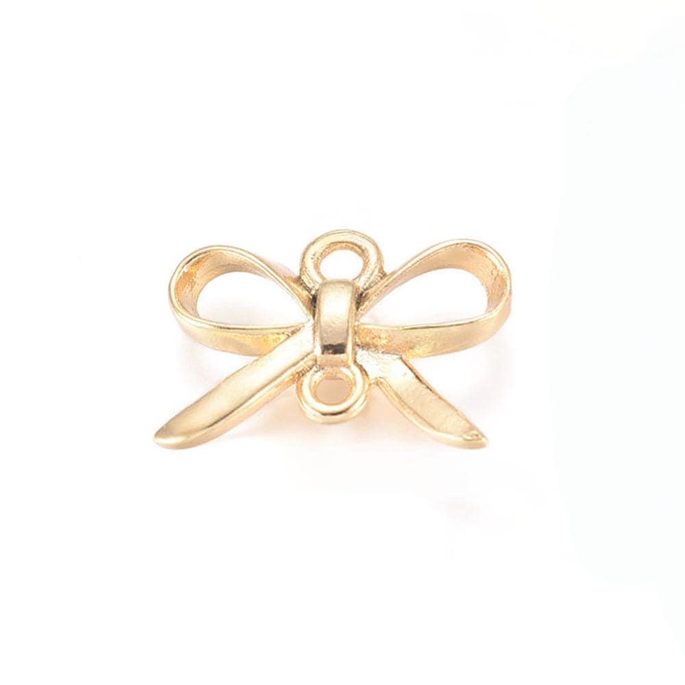 Mini Bow Connector Charms (2 count), Shiny 18k Gold Plated - SY052