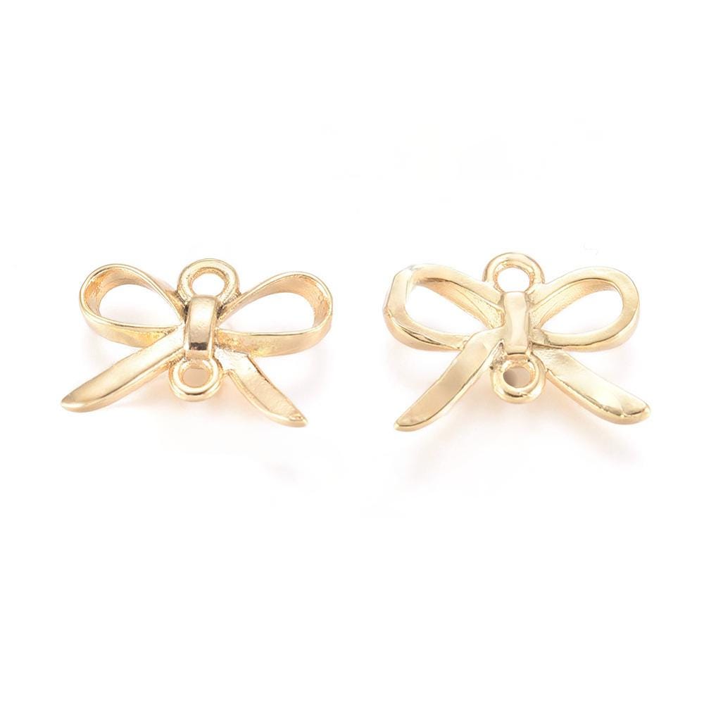 Mini Bow Connector Charms (2 count), Shiny 18k Gold Plated - SY052