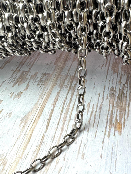 Oval Smooth Rolo Chain, Antiqued Pewter Plated - P041-CH